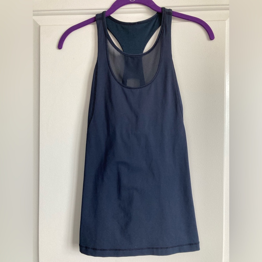 lululemon tank top with built in bra, size 4, navy blue.